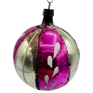 Vintage HandBlown Glass-HandPainted Striped Ornament*POLAND* 3"